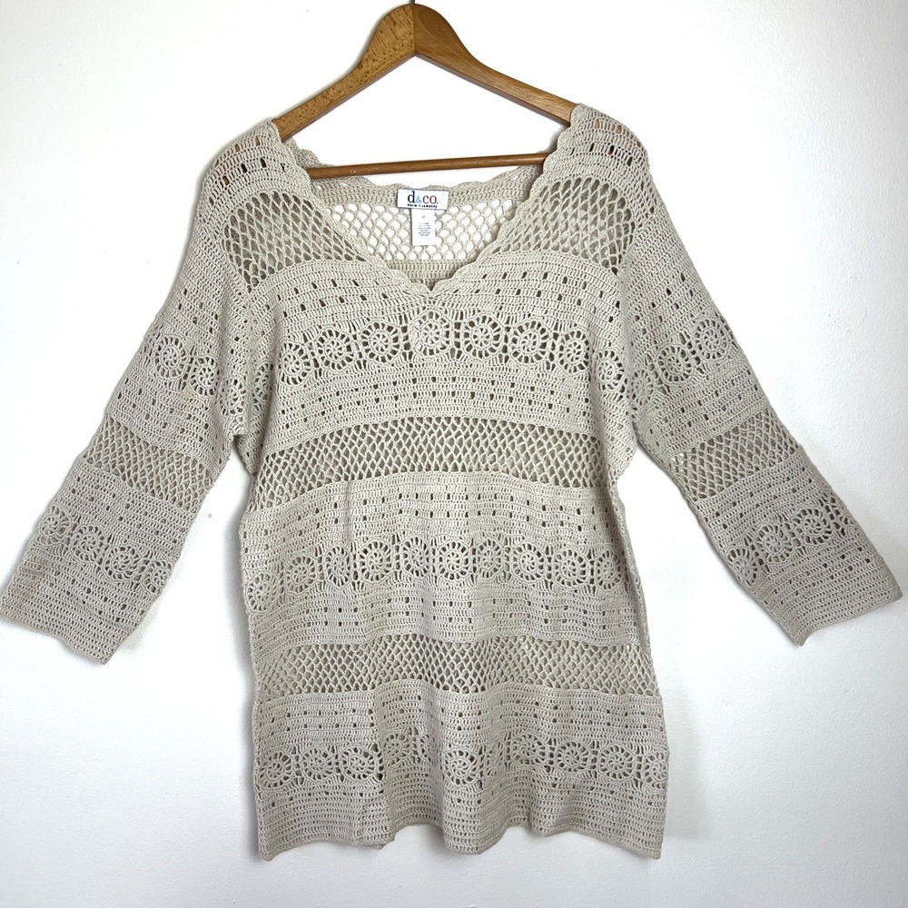 Womens Crochet Knit Top /‎ Coverup Med Sheer Beach Summer Boho Resort NWOT D&Co